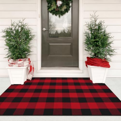 Christmas Door Mat Outdoor Red Black Checkered Front Porch…